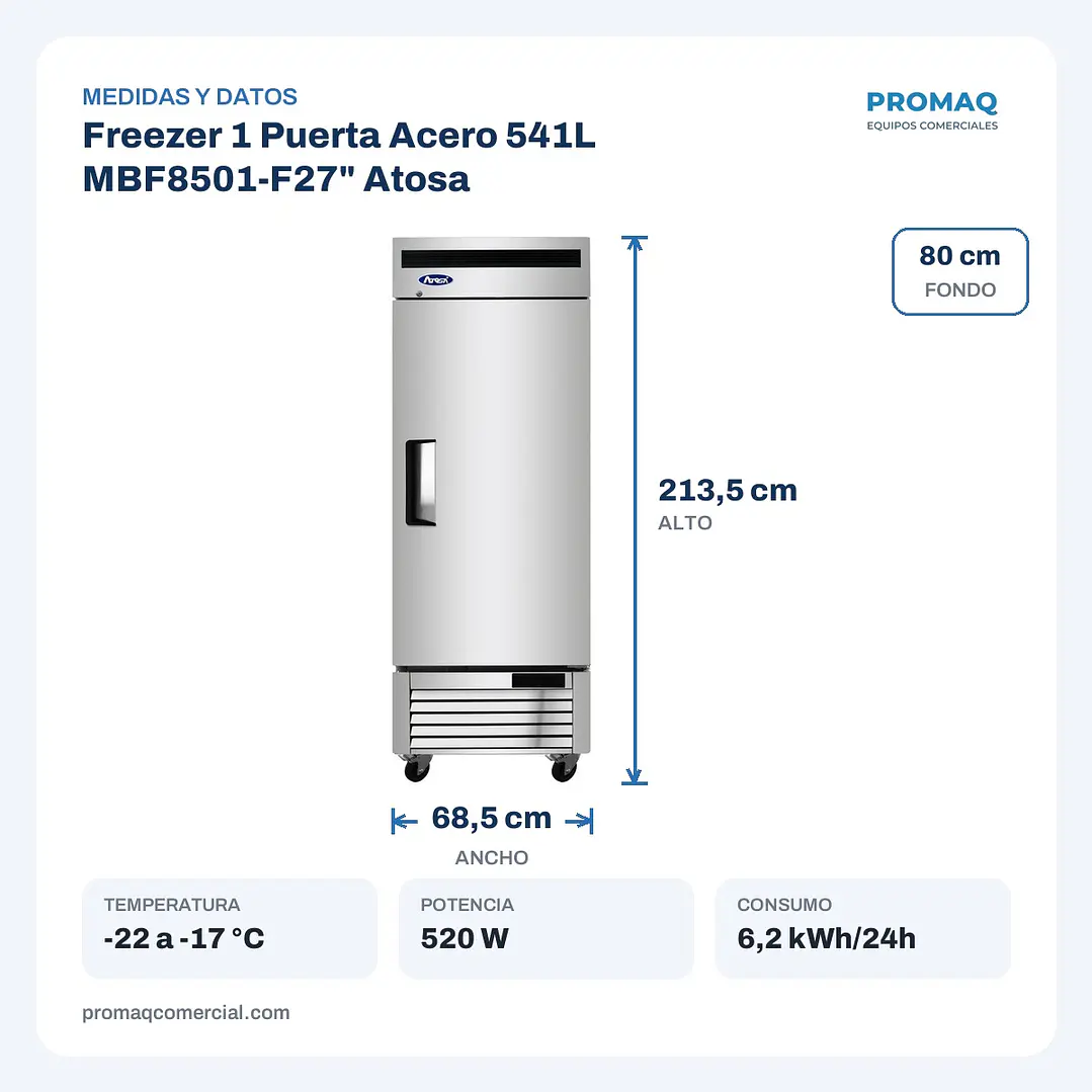 Freezer 1 Puerta Acero 541L MBF8501-F27
