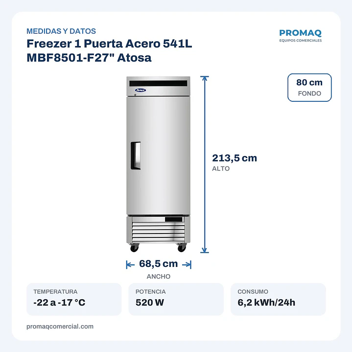 Freezer 1 Puerta Acero 541L MBF8501-F27