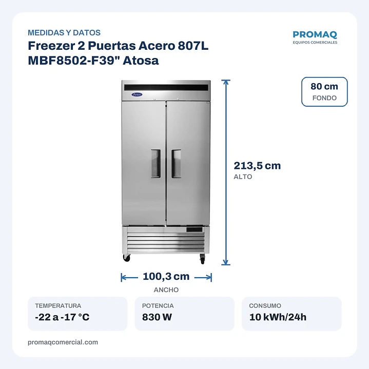Freezer 2 Puertas Acero 807L MBF8502-F39