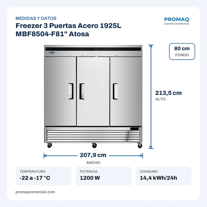Freezer 3 Puertas Acero 1925L MBF8504-F81