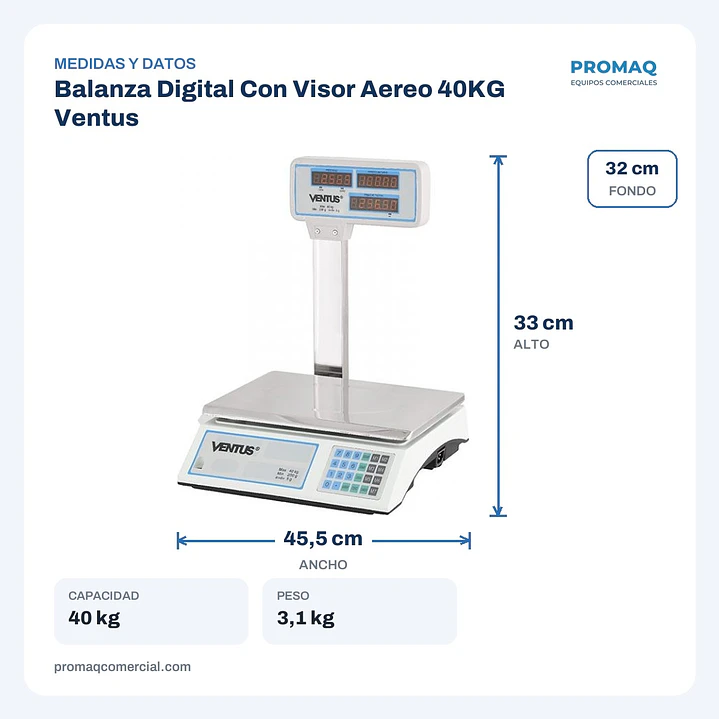 Balanza Digital Con Visor Aereo 40KG Ventus 2