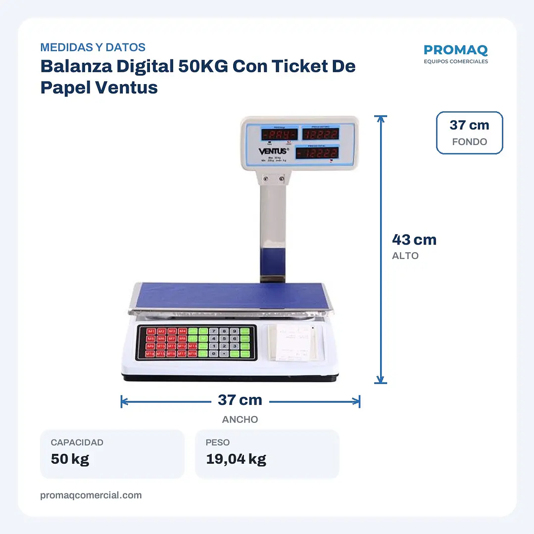 Balanza Digital 50KG Con Ticket De Papel Ventus 2