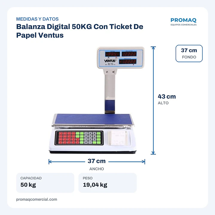 Balanza Digital 50KG Con Ticket De Papel Ventus 2