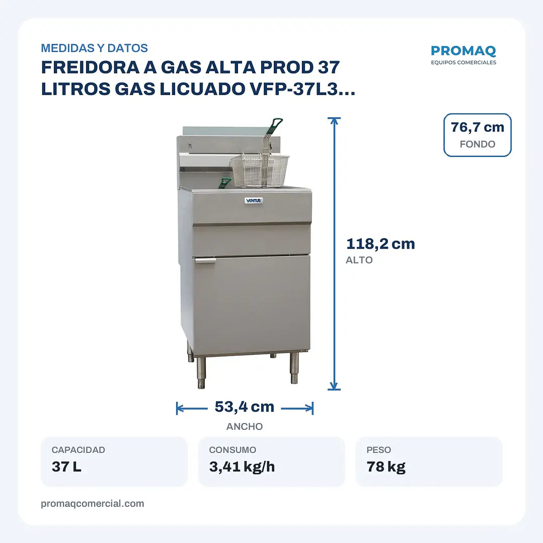 FREIDORA A GAS ALTA PROD 37 LITROS GAS LICUADO VFP-37L3 VENTUS 2