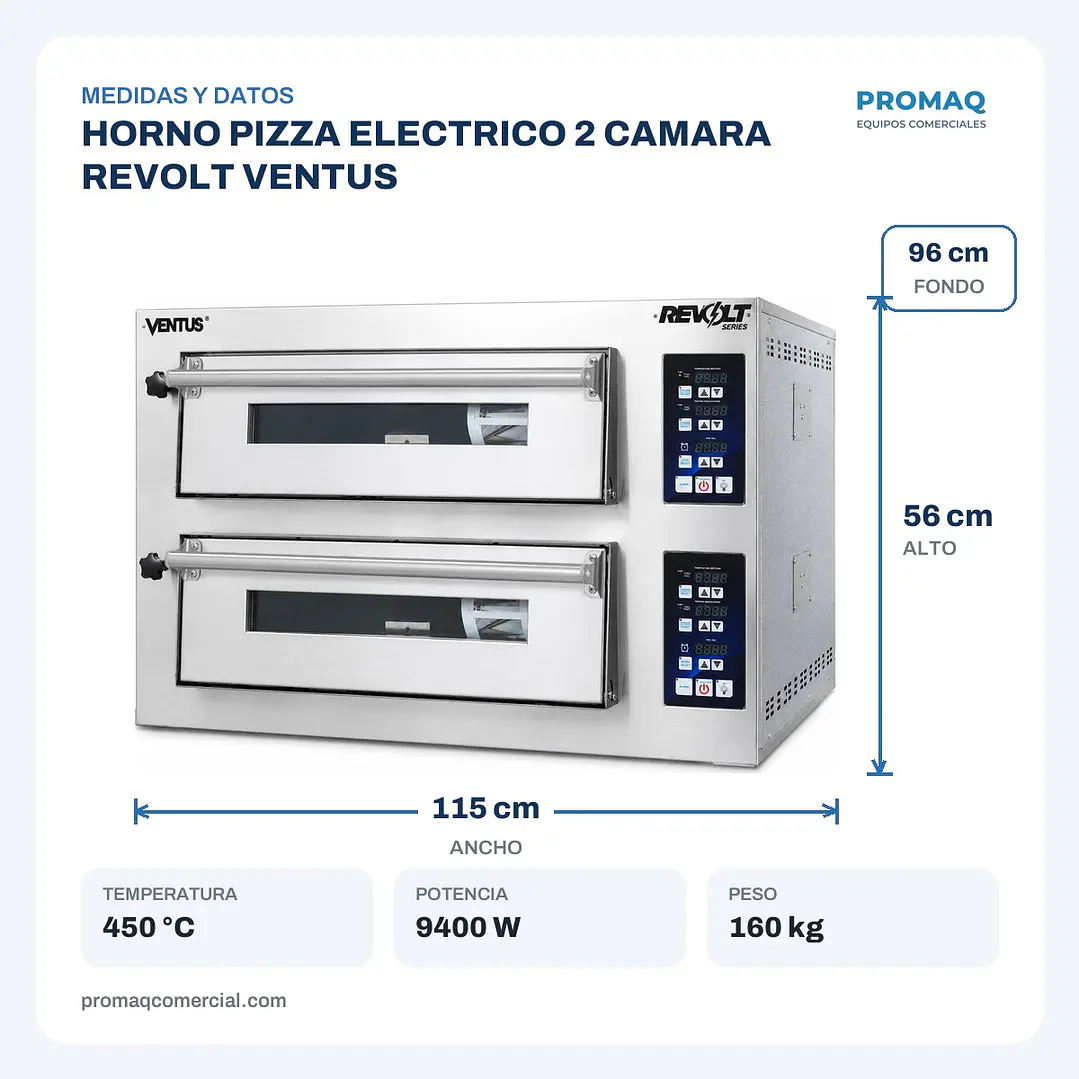 HORNO PIZZA ELECTRICO 2 CAMARA REVOLT VENTUS 2