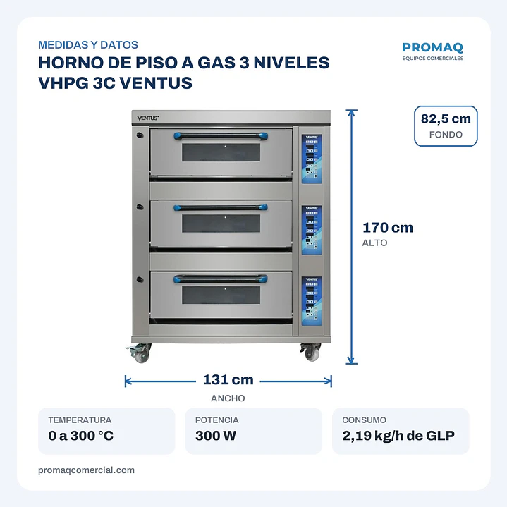 HORNO DE PISO A GAS 3 NIVELES VHPG 3C VENTUS 2