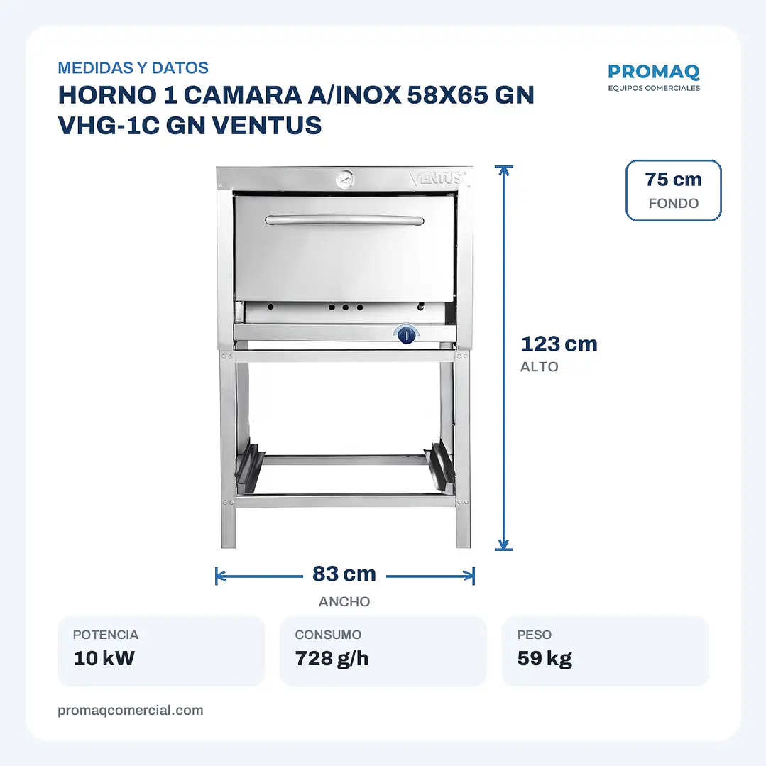HORNO 1 CAMARA A/INOX 58X65 GN VHG-1C GN VENTUS 2