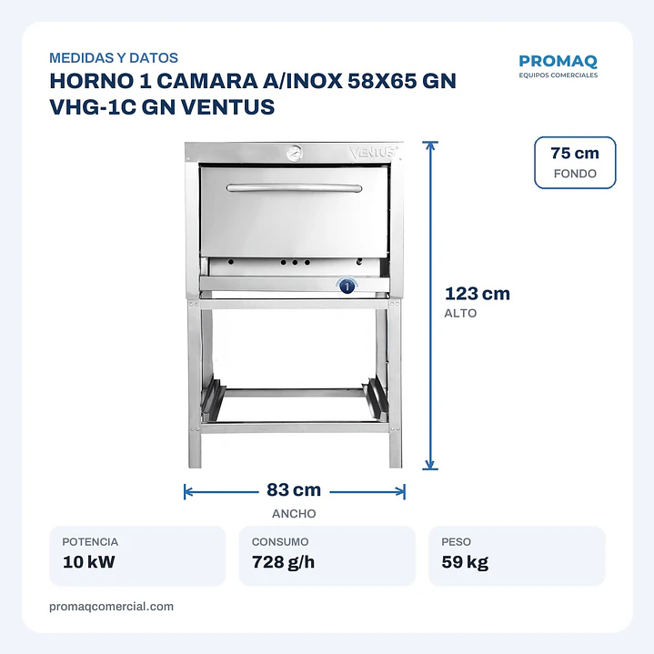 HORNO 1 CAMARA A/INOX 58X65 GN VHG-1C GN VENTUS 2
