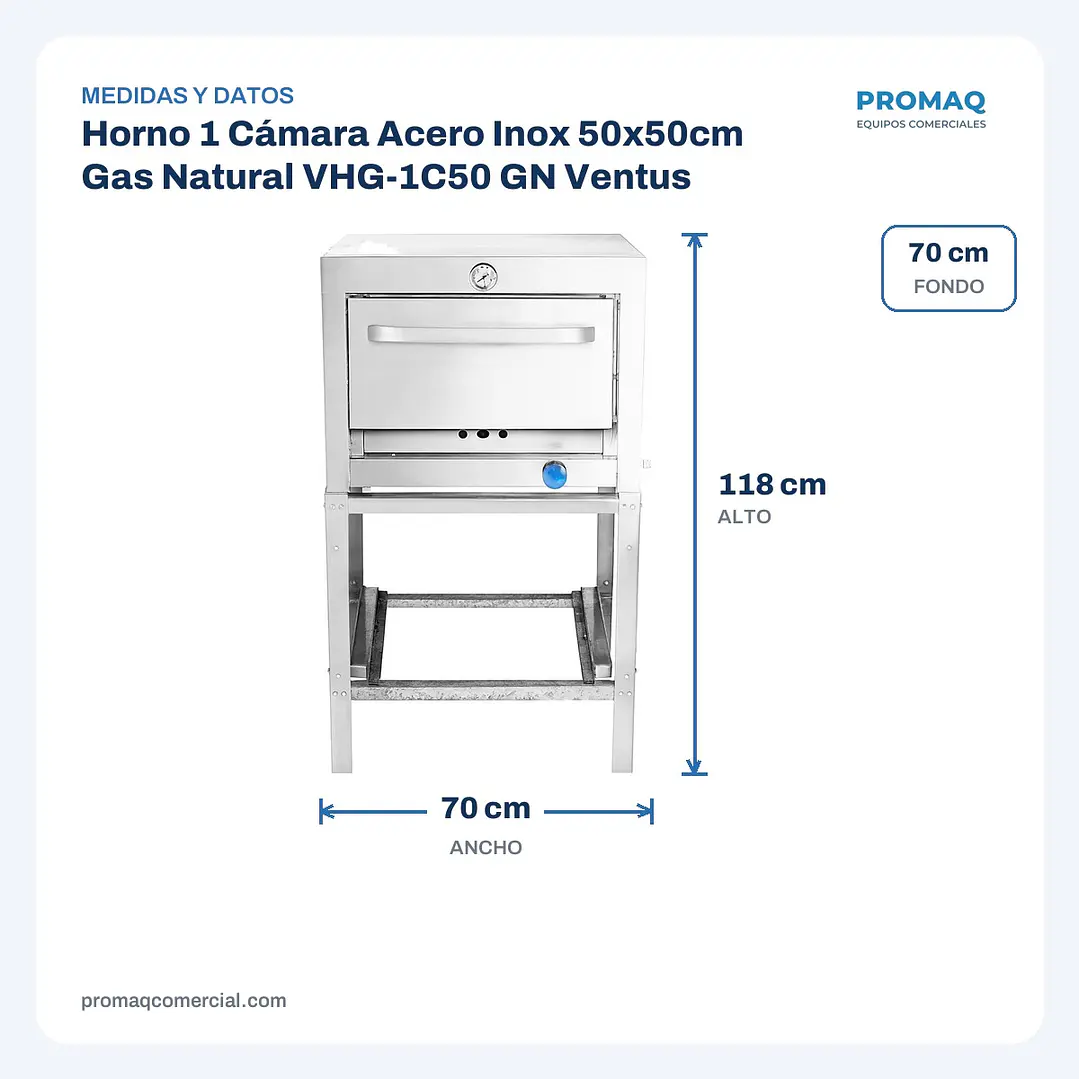 Horno 1 Cámara Acero Inox 50x50cm Gas Natural VHG-1C50 GN Ventus 2