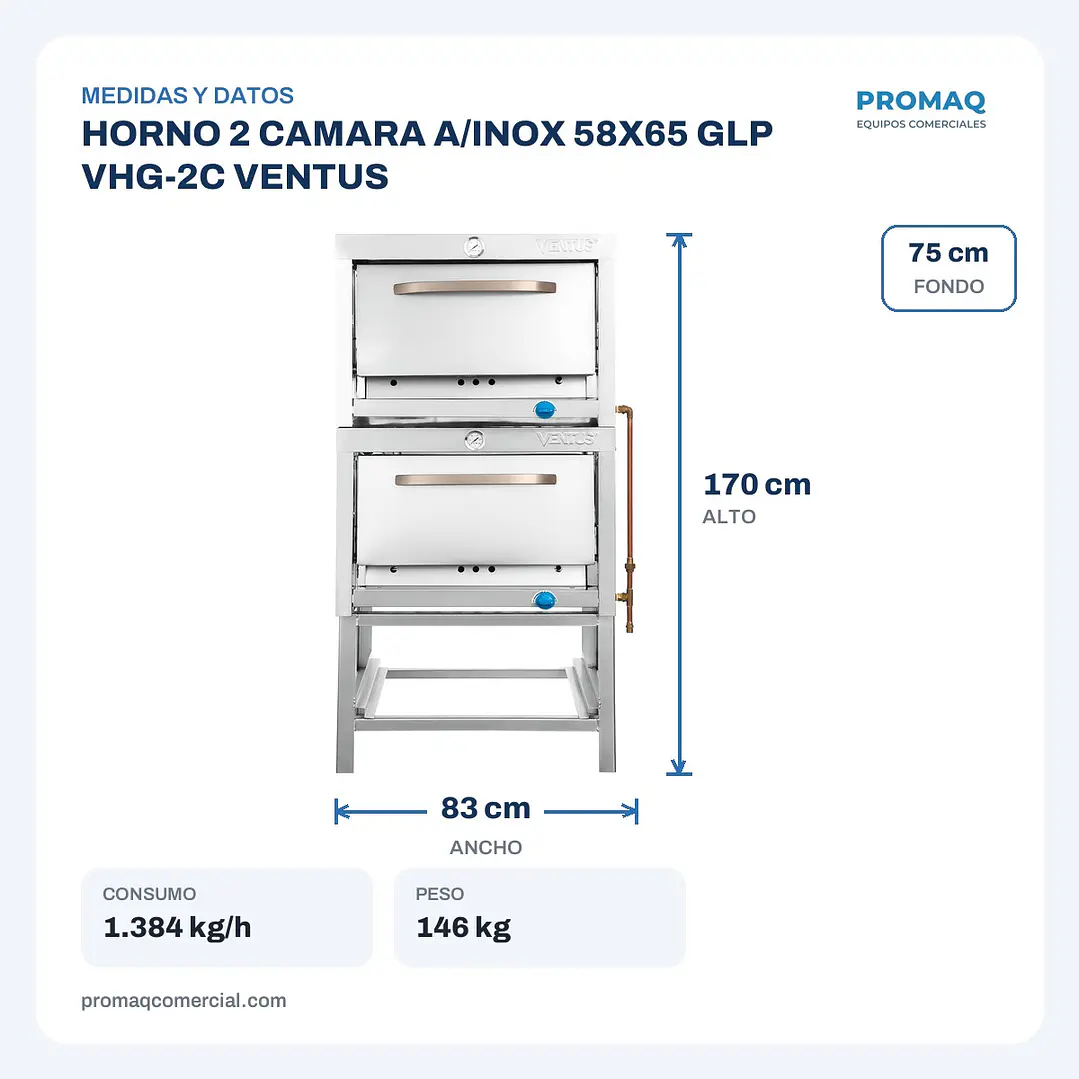HORNO 2 CAMARA A/INOX 58X65 GLP VHG-2C VENTUS 2