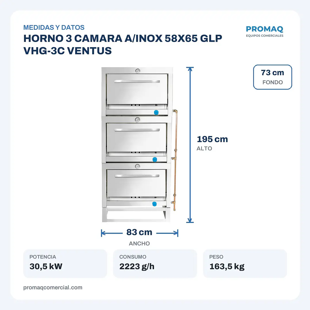 HORNO 3 CAMARA A/INOX 58X65 GLP VHG-3C VENTUS 2