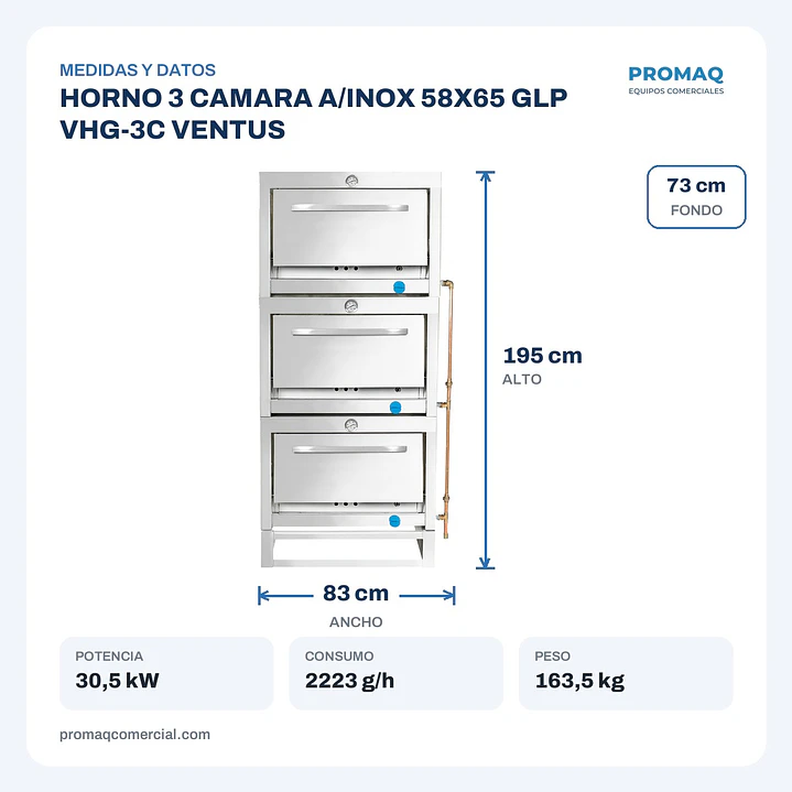 HORNO 3 CAMARA A/INOX 58X65 GLP VHG-3C VENTUS 2