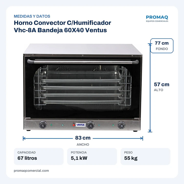 Horno Convector C/Humificador Vhc-8A Bandeja 60X40 Ventus 2