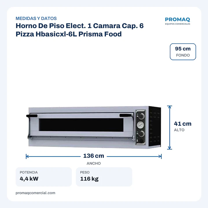 Horno De Piso Elect. 1 Camara Cap. 6 Pizza Hbasicxl-6L Prisma Food 2