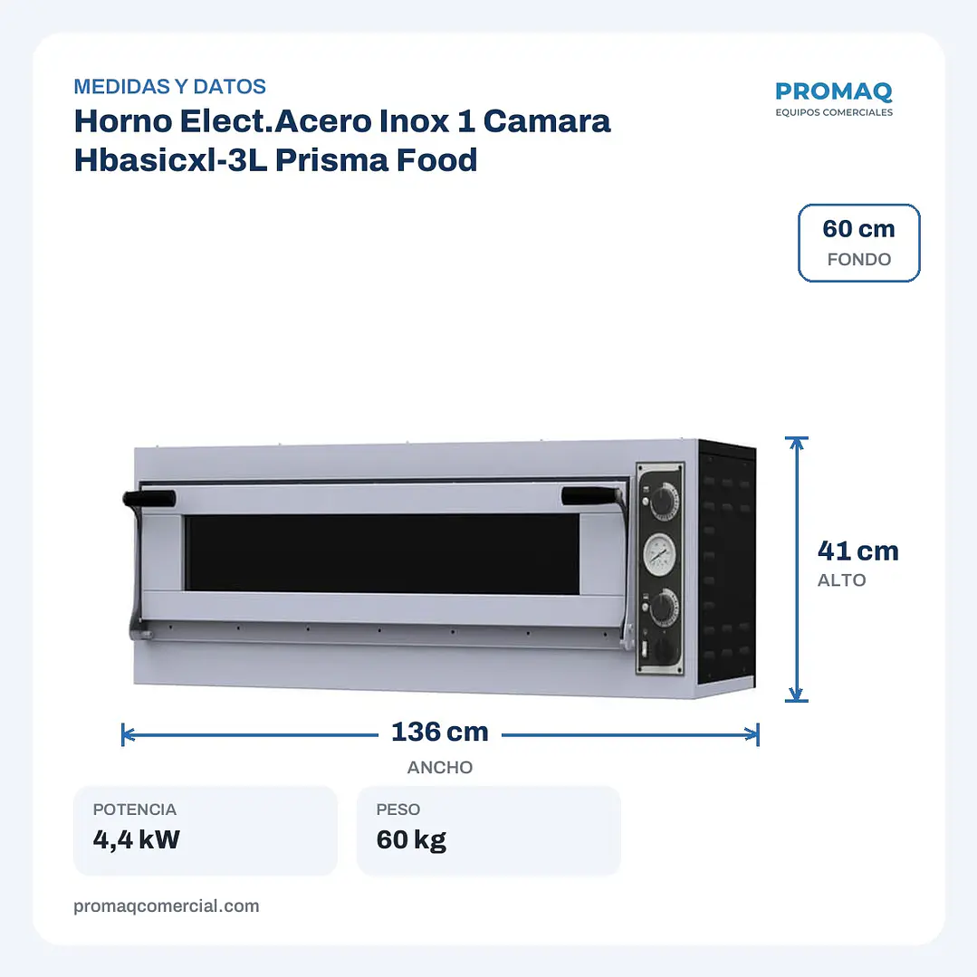 Horno Elect.Acero Inox 1 Camara Hbasicxl-3L Prisma Food 2