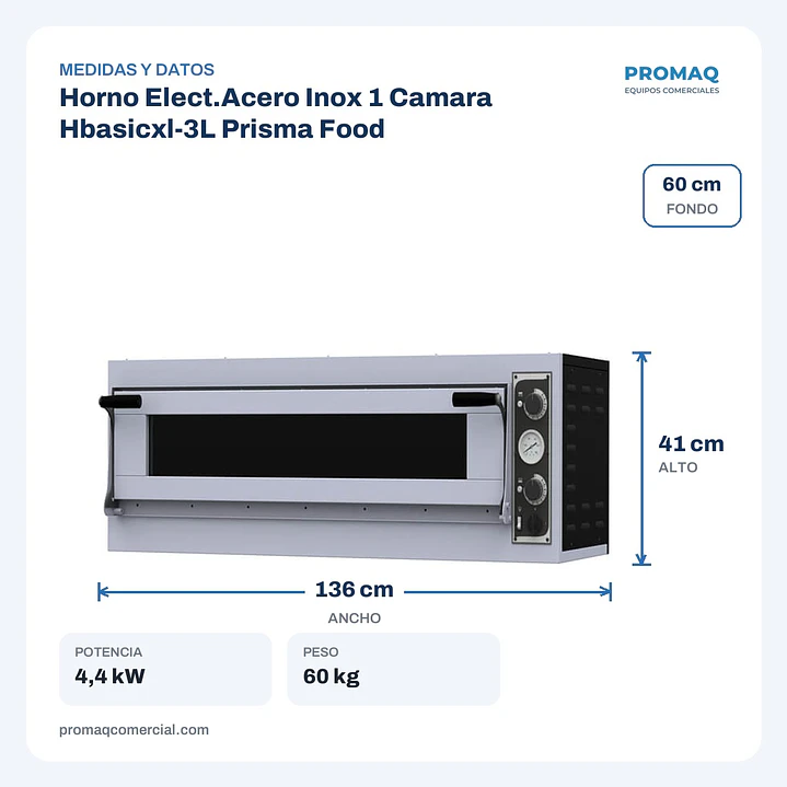 Horno Elect.Acero Inox 1 Camara Hbasicxl-3L Prisma Food 2