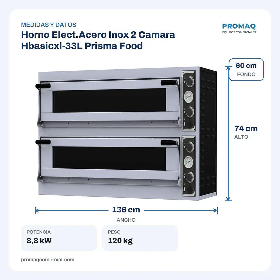 Horno Elect.Acero Inox 2 Camara Hbasicxl-33L Prisma Food 2