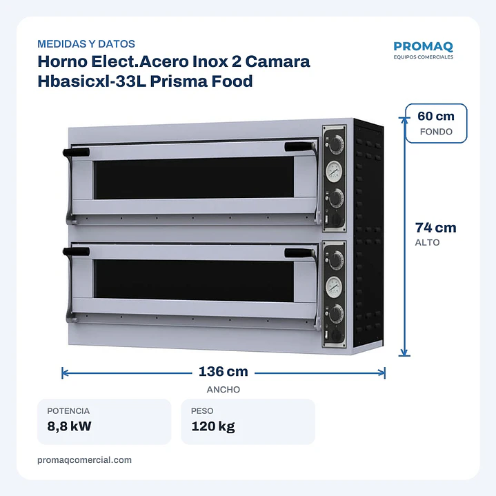 Horno Elect.Acero Inox 2 Camara Hbasicxl-33L Prisma Food 2