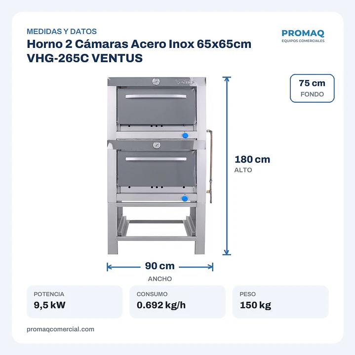 Horno 2 Cámaras Acero Inox 65x65cm VHG-265C VENTUS 2