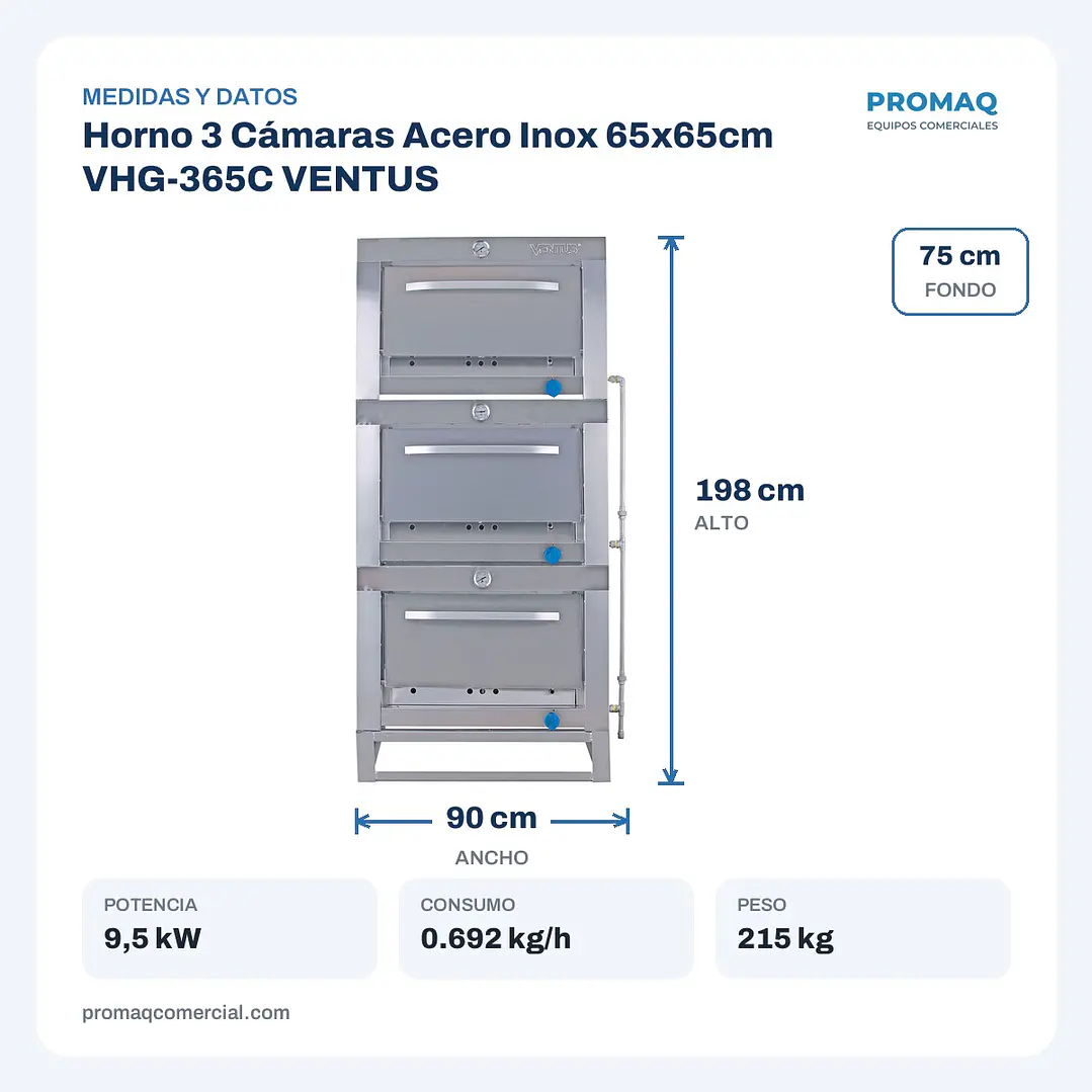 Horno 3 Cámaras Acero Inox 65x65cm VHG-365C VENTUS 2