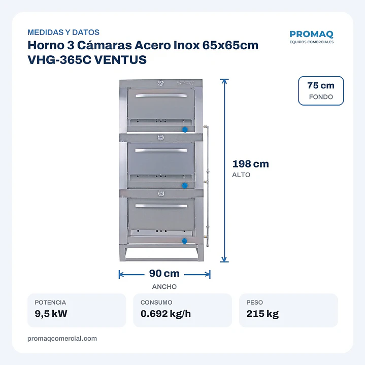 Horno 3 Cámaras Acero Inox 65x65cm VHG-365C VENTUS 2