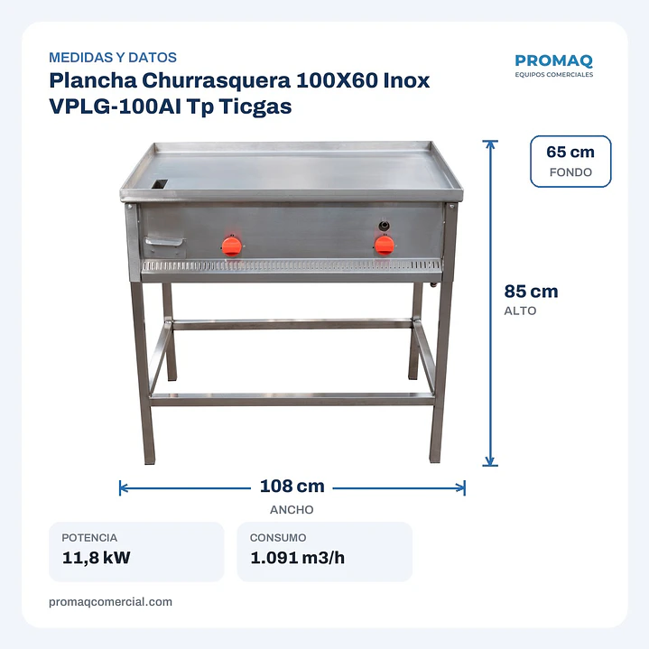Plancha Churrasquera 100X60 Inox VPLG-100AI Tp Ticgas 2