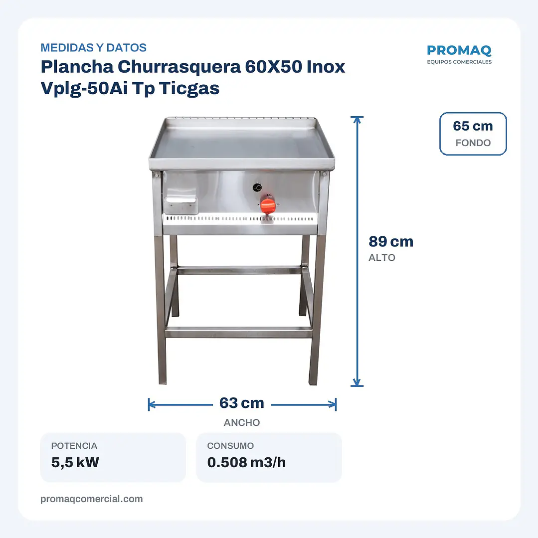 Plancha Churrasquera 60X50 Inox Vplg-50Ai Tp Ticgas 2