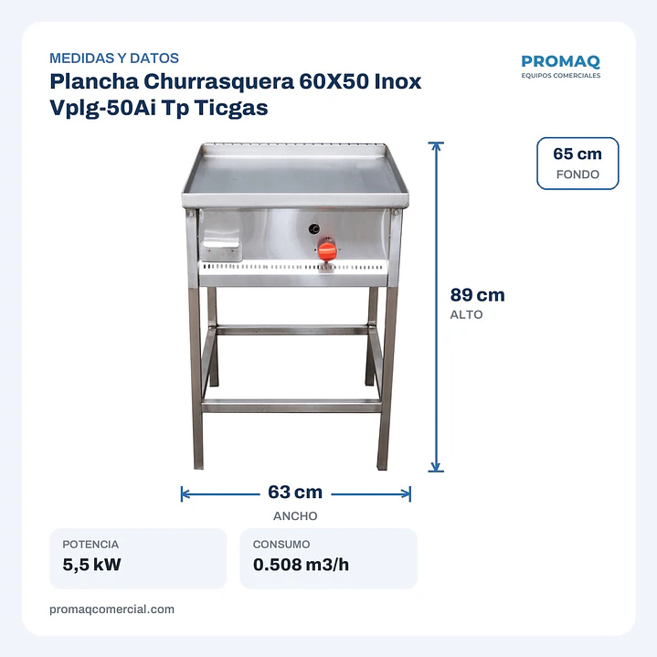 Plancha Churrasquera 60X50 Inox Vplg-50Ai Tp Ticgas 2