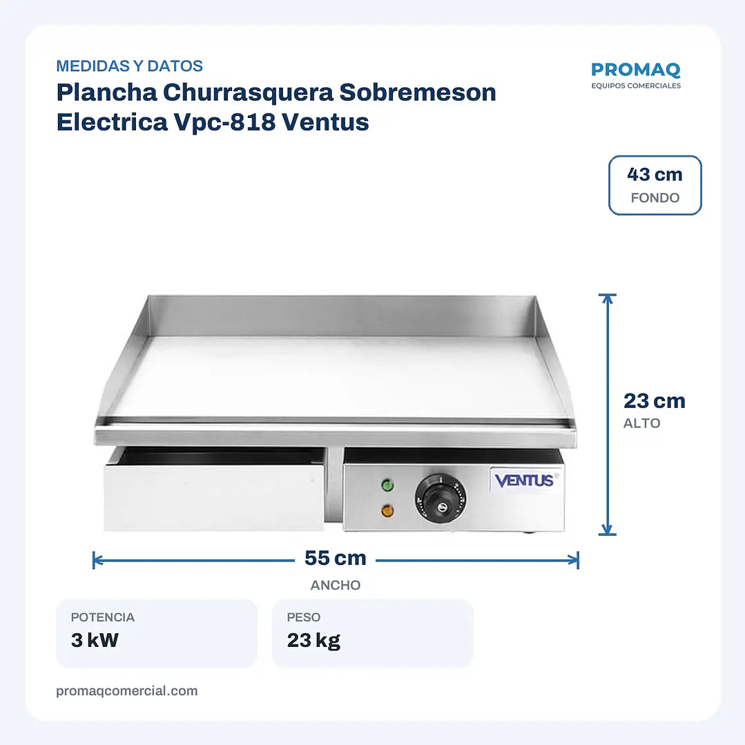 Plancha Churrasquera Sobremeson Electrica Vpc-818 Ventus 2