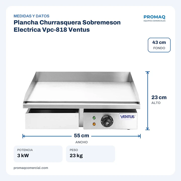 Plancha Churrasquera Sobremeson Electrica Vpc-818 Ventus 2