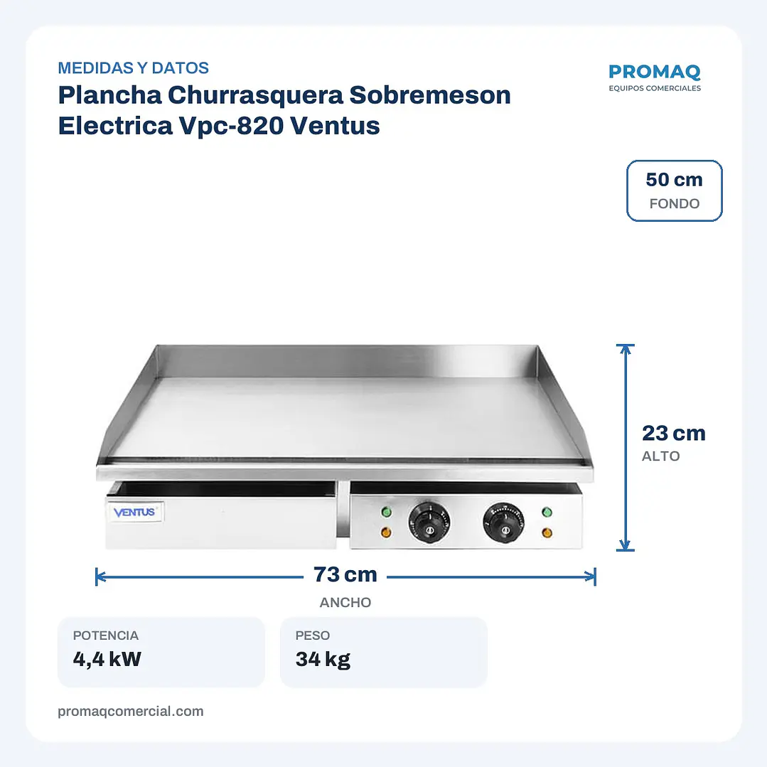 Plancha Churrasquera Sobremeson Electrica Vpc-820 Ventus 2