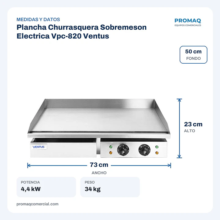 Plancha Churrasquera Sobremeson Electrica Vpc-820 Ventus 2