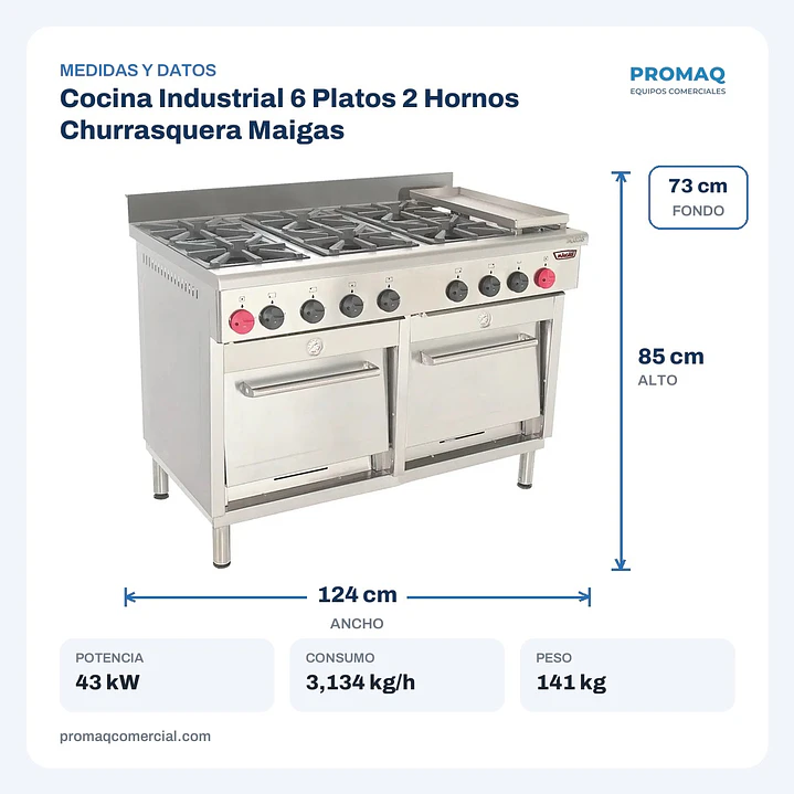 Cocina Industrial 6 Platos 2 Hornos Churrasquera Maigas 2