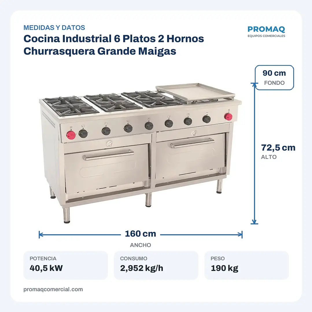 Cocina Industrial 6 Platos 2 Hornos Churrasquera Grande Maigas 2