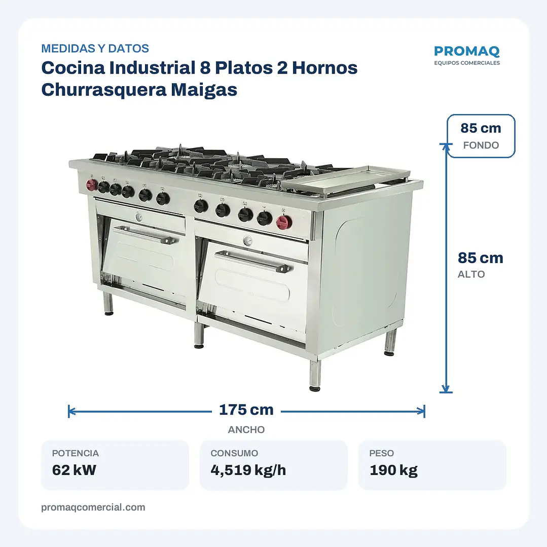 Cocina Industrial 8 Platos 2 Hornos Churrasquera Maigas 2