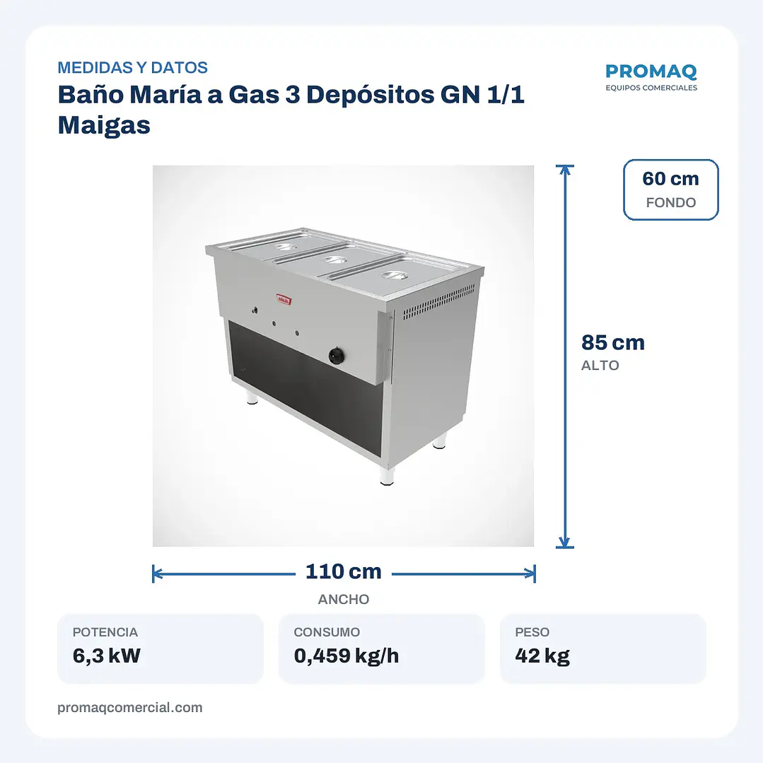 Baño María a Gas 3 Depósitos GN 1/1 Maigas 2