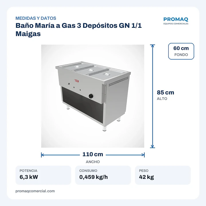 Baño María a Gas 3 Depósitos GN 1/1 Maigas 2