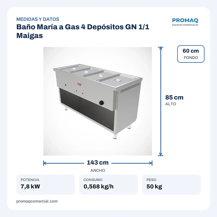 Baño María a Gas 4 Depósitos GN 1/1 Maigas 2