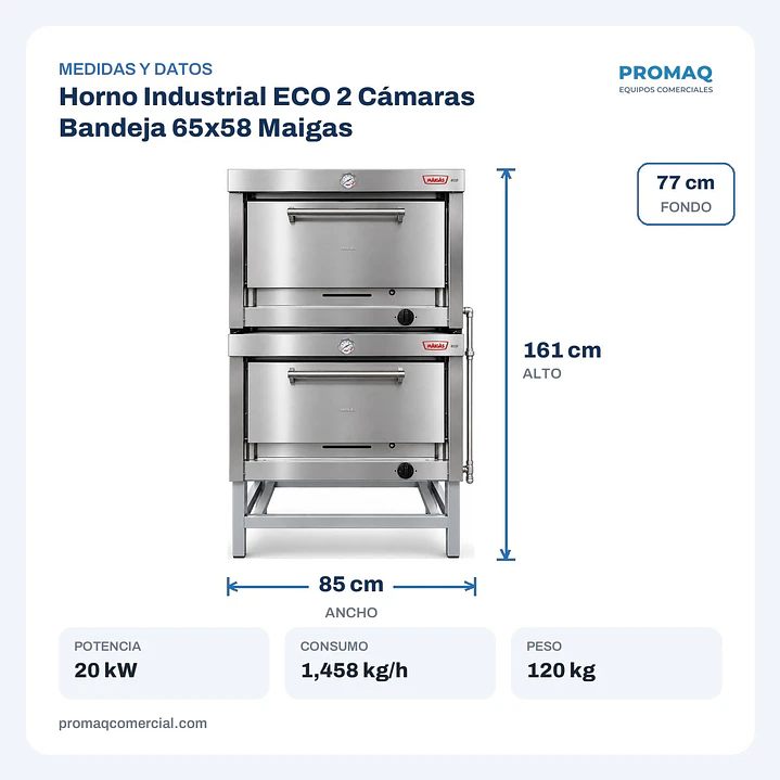 Horno Industrial ECO 2 Cámaras Bandeja 65x58 Maigas 2