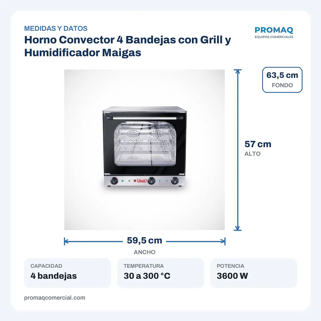 Horno Convector 4 Bandejas con Grill y Humidificador Maigas 2