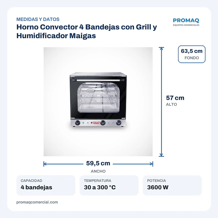 Horno Convector 4 Bandejas con Grill y Humidificador Maigas 2