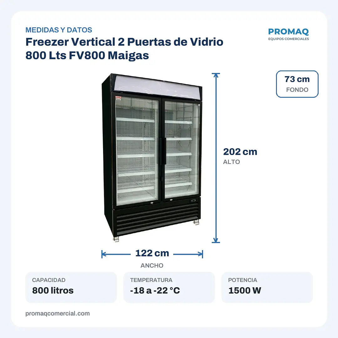 Freezer Vertical 2 Puertas de Vidrio 800 Lts FV800 Maigas 2