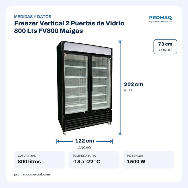 Freezer Vertical 2 Puertas de Vidrio 800 Lts FV800 Maigas 2