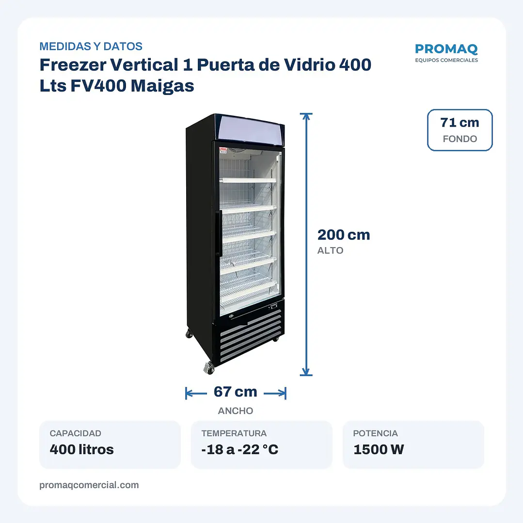 Freezer Vertical 1 Puerta de Vidrio 400 Lts FV400 Maigas 2
