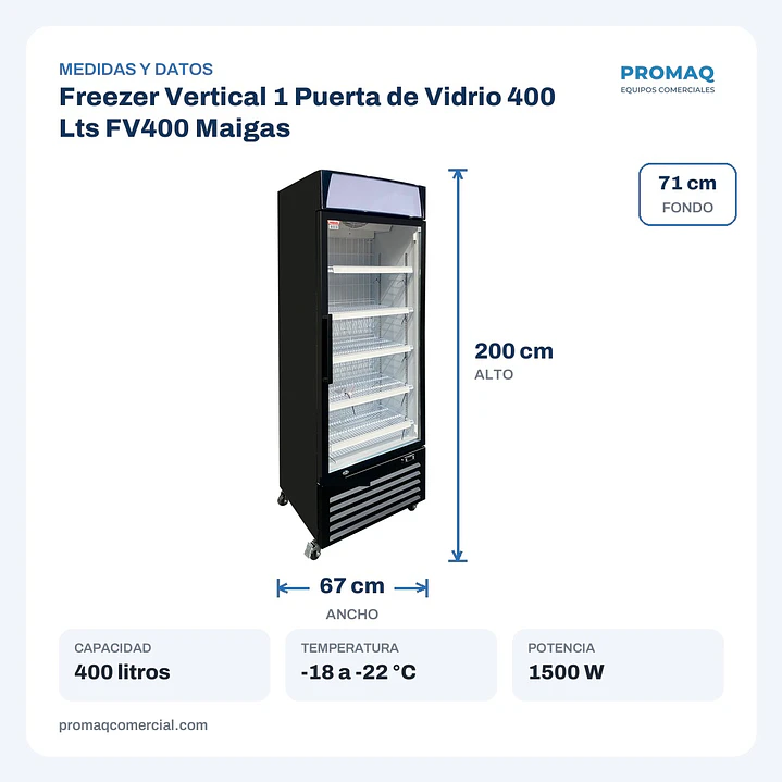 Freezer Vertical 1 Puerta de Vidrio 400 Lts FV400 Maigas 2