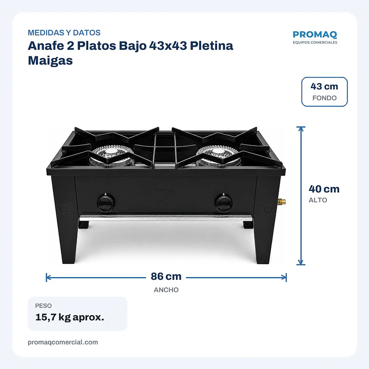Anafe 2 Platos Bajo 43x43 Pletina Maigas 2
