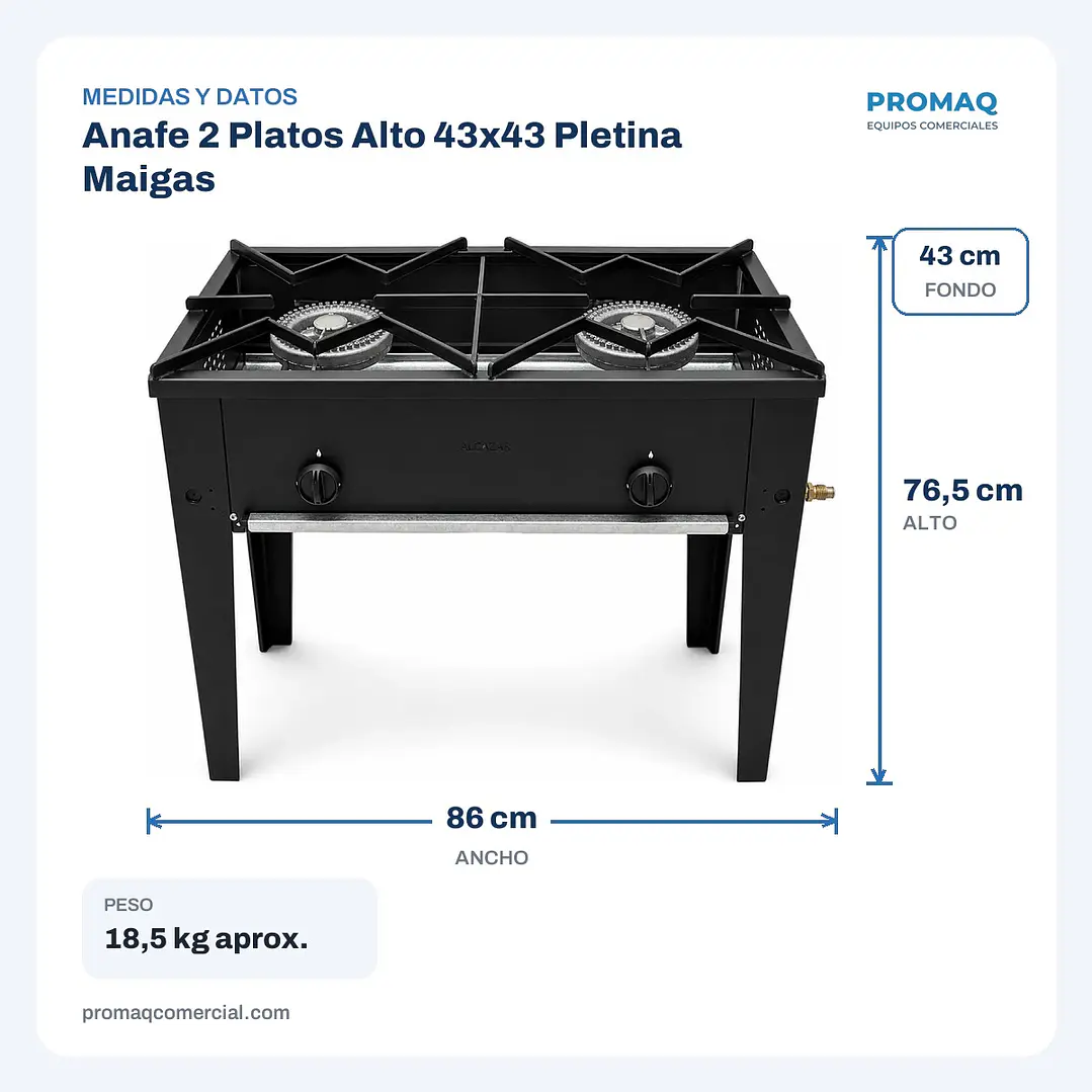 Anafe 2 Platos Alto 43x43 Pletina Maigas 2