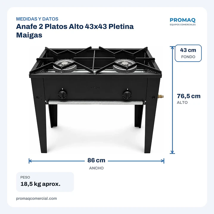 Anafe 2 Platos Alto 43x43 Pletina Maigas 2
