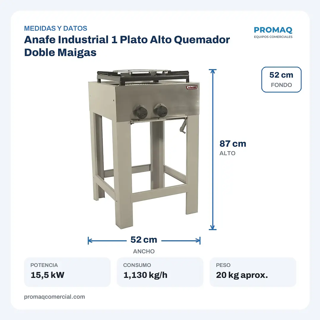 Anafe Industrial 1 Plato Alto Quemador Doble Maigas 2