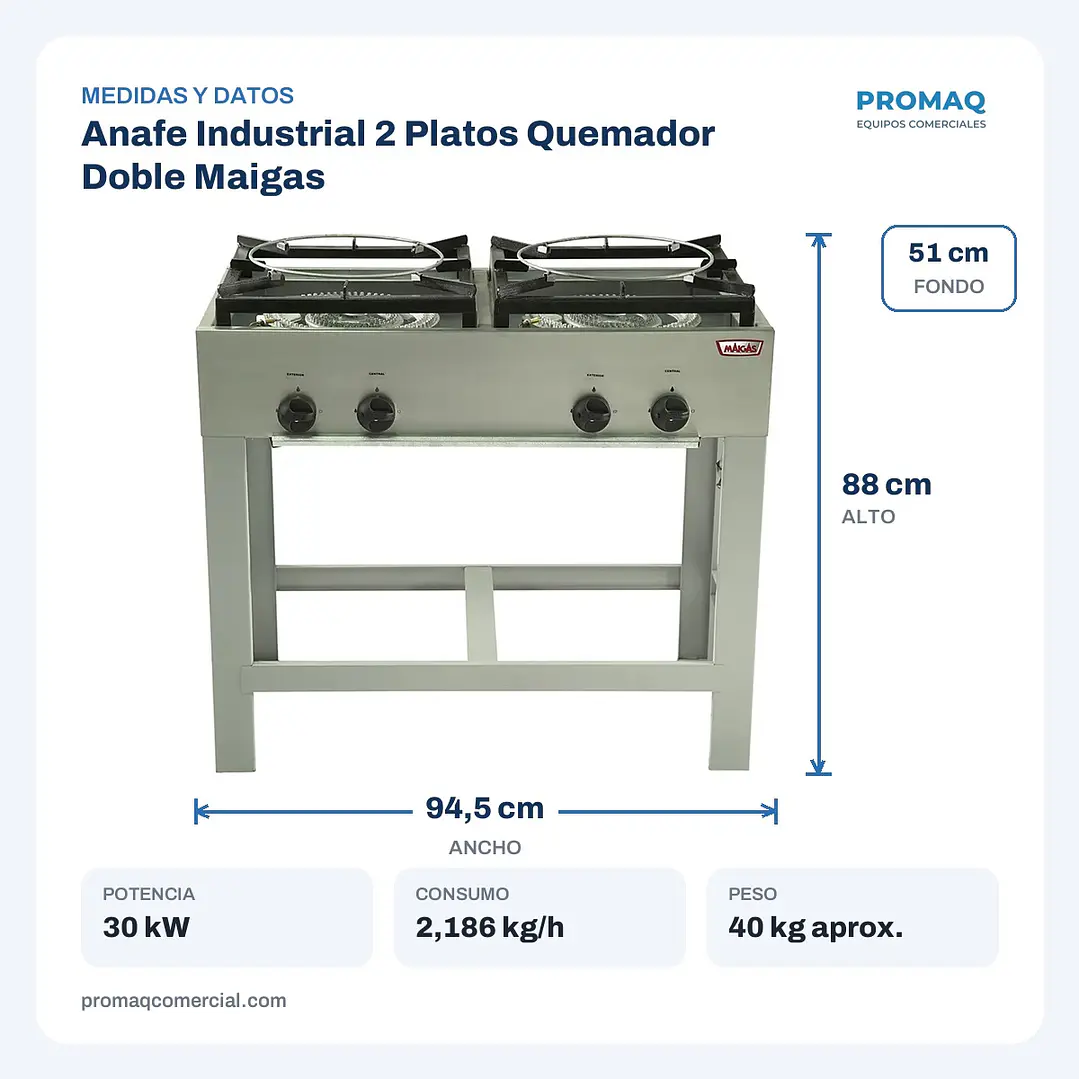 Anafe Industrial 2 Platos Quemador Doble Maigas 2